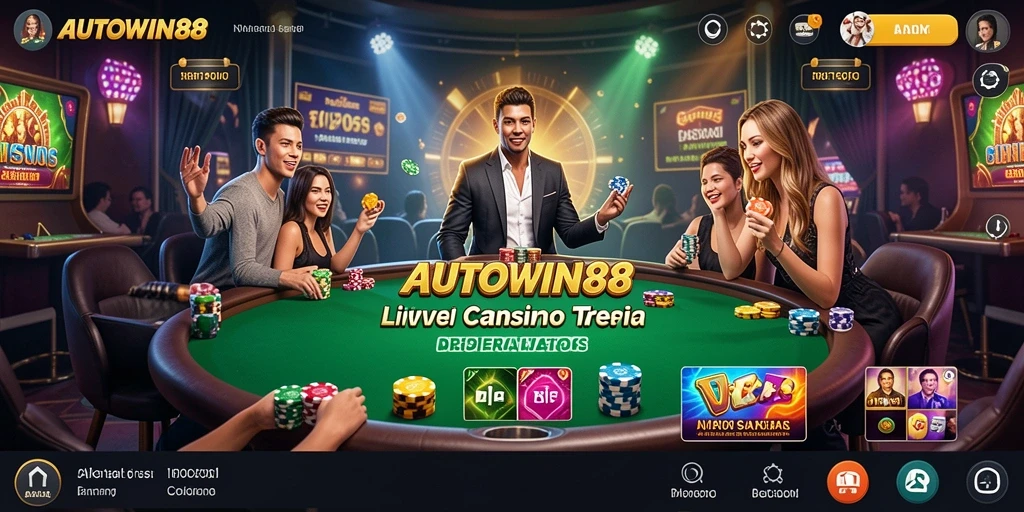 Screenshot gameplay Live Casino AUTOWIN88 menampilkan dealer langsung yang atraktif.
