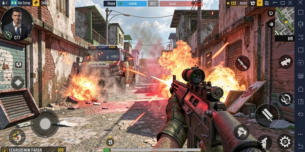 Gameplay D73 yang intens dan memukau dalam mode FPS.