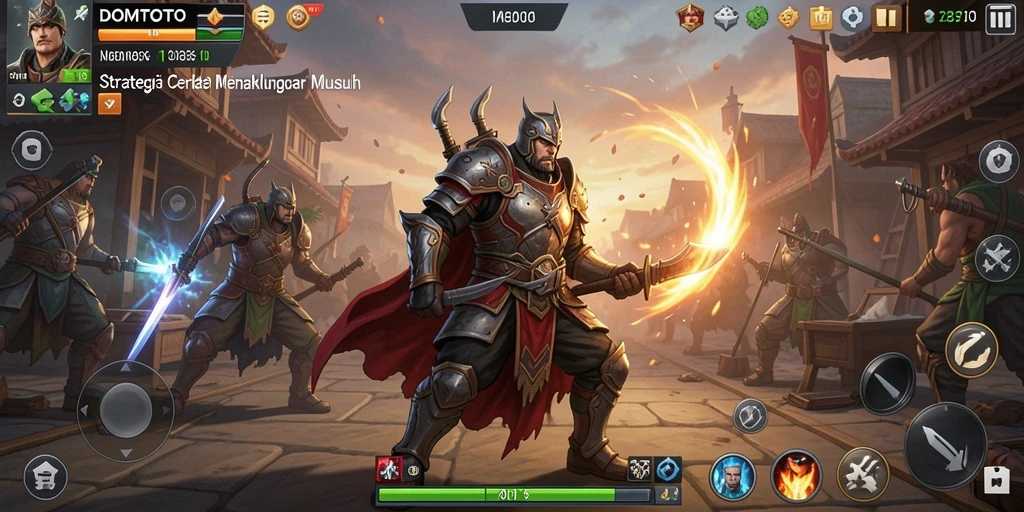 Tangkapan layar gameplay DOMTOTO dengan pertempuran strategi yang intens.