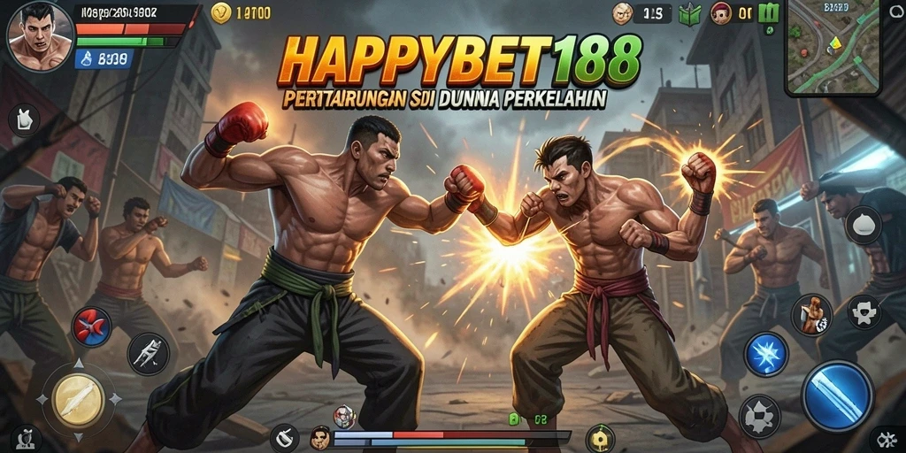 Tampilan gameplay seru dari HAPPYBET188 saat karakter bertarung di arena