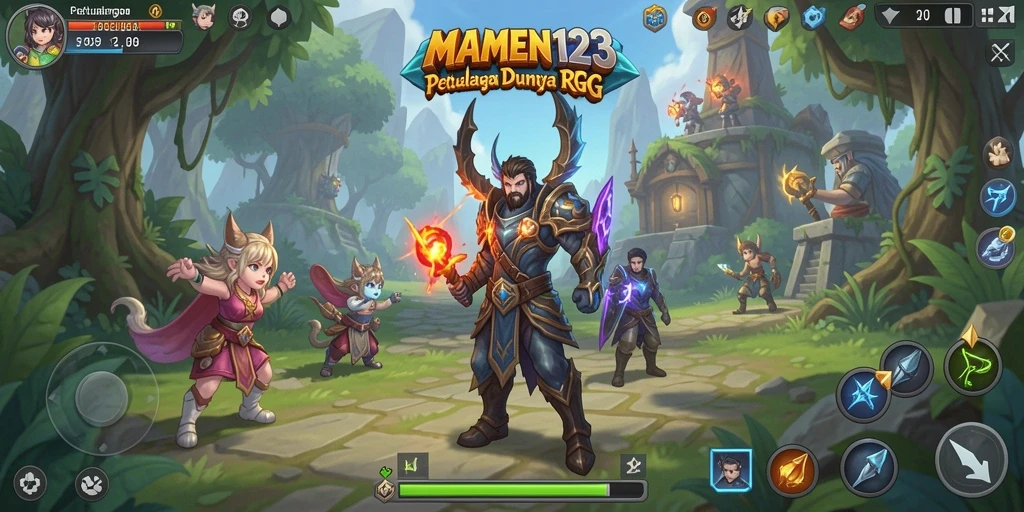 Tampilan gameplay menegangkan dalam MAMEN123 dengan karakter dalam pertempuran.