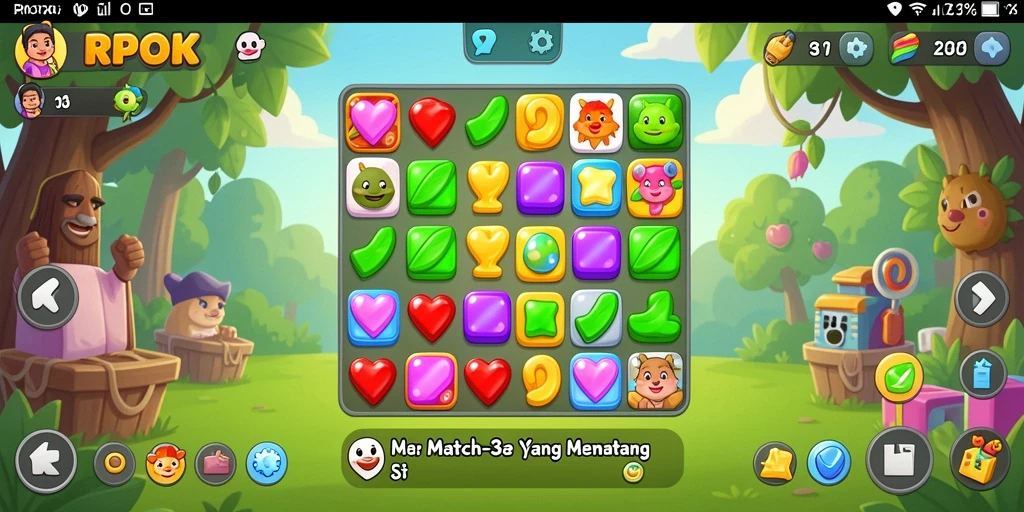 Screenshot gameplay RPOK menampilkan tantangan mencocokkan elemen Match-3.