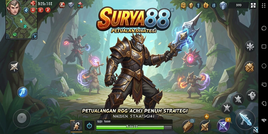 Screenshot SURYA88 menampilkan karakter dalam pertarungan epik ARPG.