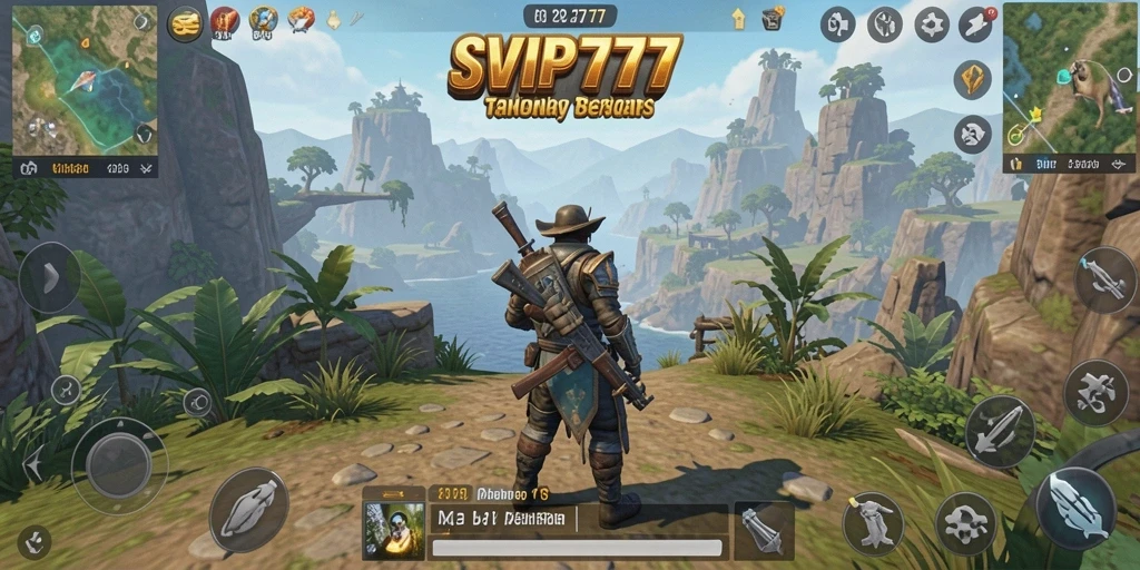Screenshot gameplay SVIP777, menunjukkan petualangan di dunia terbuka.
