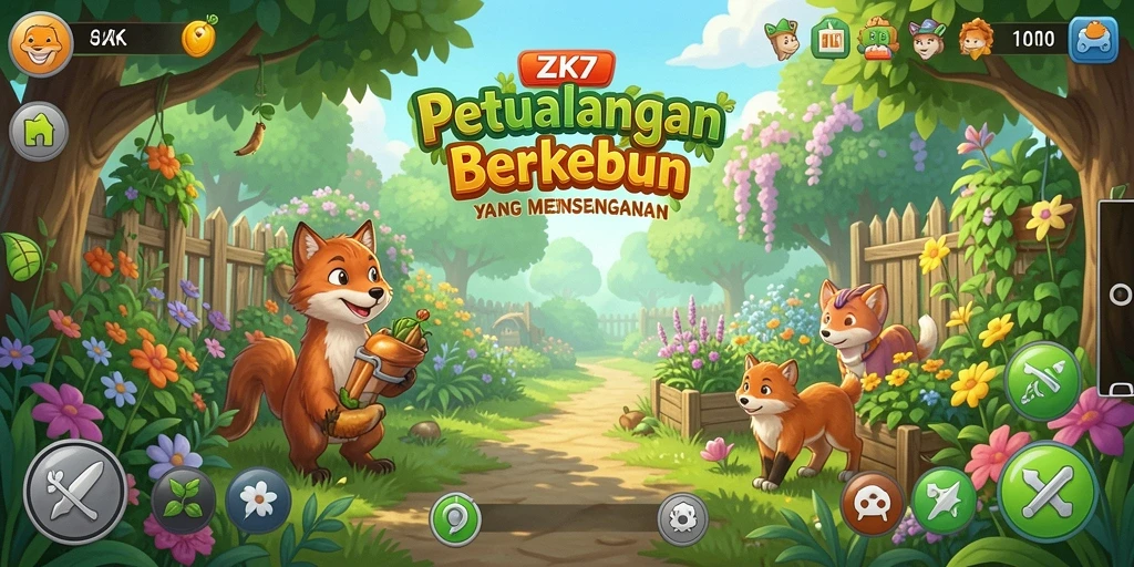 Tampilan gameplay ZK7 memperlihatkan aktivitas berkebun yang seru.